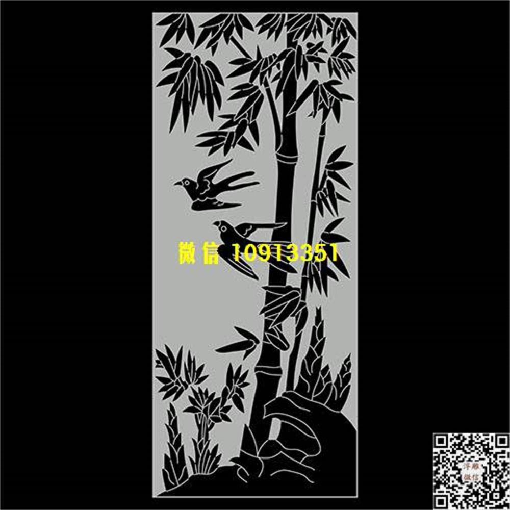 精雕图190竹子鸟精雕图线雕图线条图单线铣底图_电脑雕刻plt文泰矢量图精雕图浮雕图